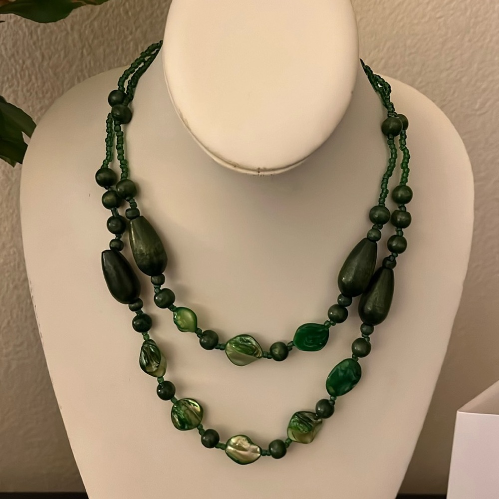 Beaded Green Necklace Statement Piece EUC